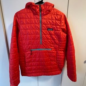 Patagonia hooded half zip women’s quilted jacket/coat -size small - red and blue